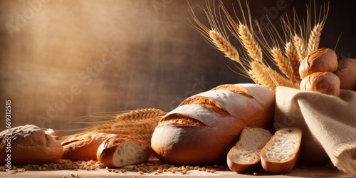 Abstract illustration of freshly baked bread on a rustic background.
