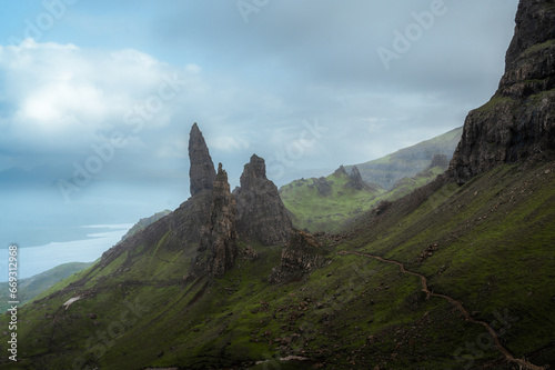 Closeup of old man of storr. Moody shot of Isle of skye. Colorful landscape photography
