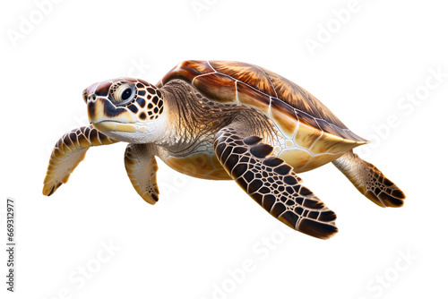 sea turtle isolated on a transparent background, green sea turtle swimming isolated. Generative AI