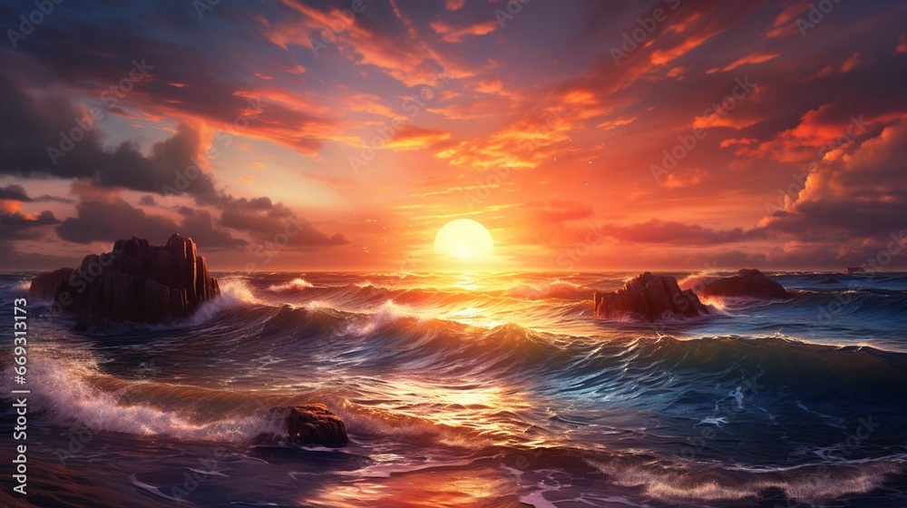 Beautiful sunrise over the sea. generative ai 
