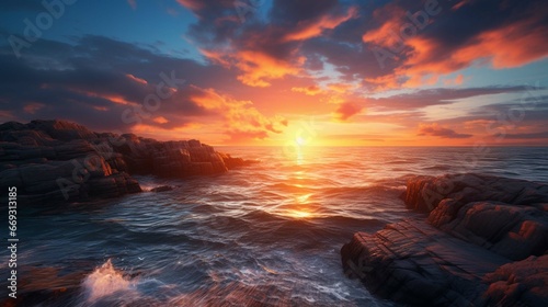 Beautiful sunrise over the sea. generative ai  © sania