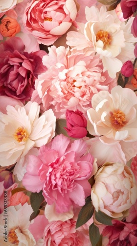 Background with beautiful pink peonies. Banner, wallpaper © netrun78