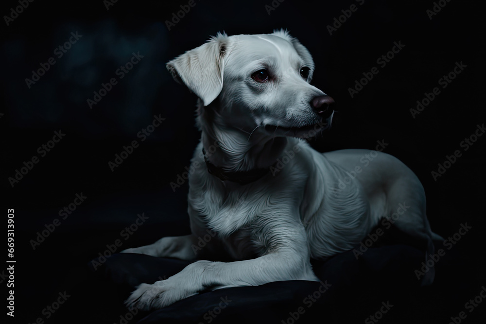Dark background portrait of dog