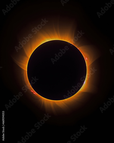 Solar total eclipse in dark outer space. Astronomy themed backdrop