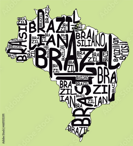 typographic vector map of Brazil with yellow background photo