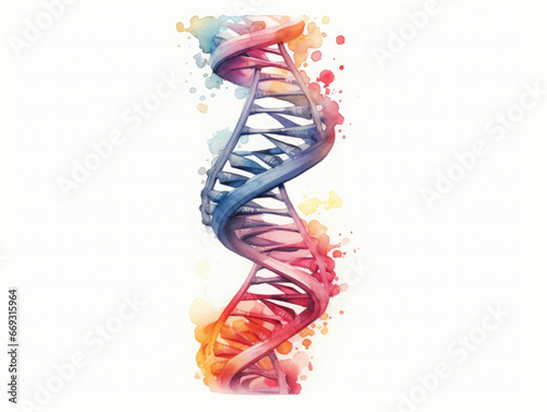 Dna strand; watercolor genetics illustration on a white background 
