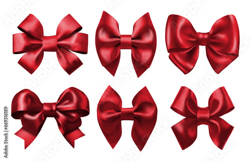 Set of graphical decorative red ribbon. Vector icon collection gift decoration