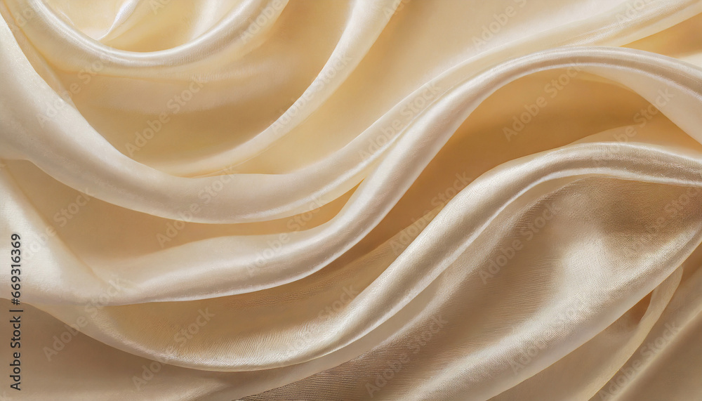 Soft pastel beige cream color, shiny satin silk swirl wave background banner - Abstract textile fabric material, backdrop texture for product display Soft pastel beige cream color, shiny satin silk swirl wave background banner - Abstract textile fabric material, backdrop texture for product display