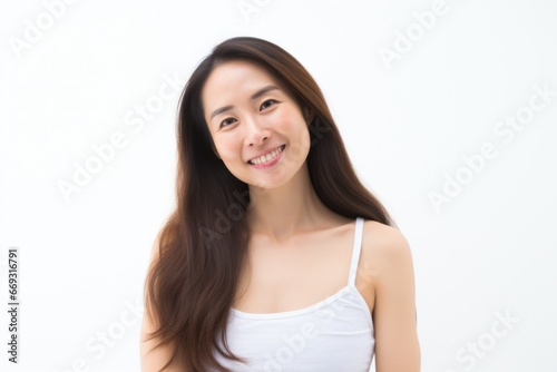 Asian woman smile happy face portrait white background
