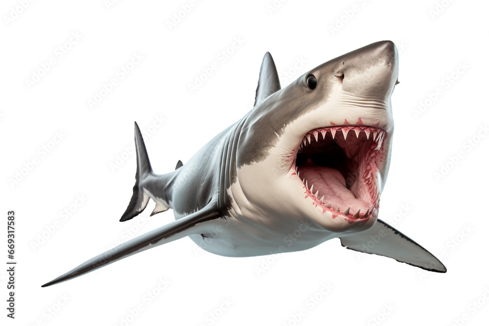 shark isolated on a transparent background, White shark marine predator with big open mouth and teeth. Generative AI