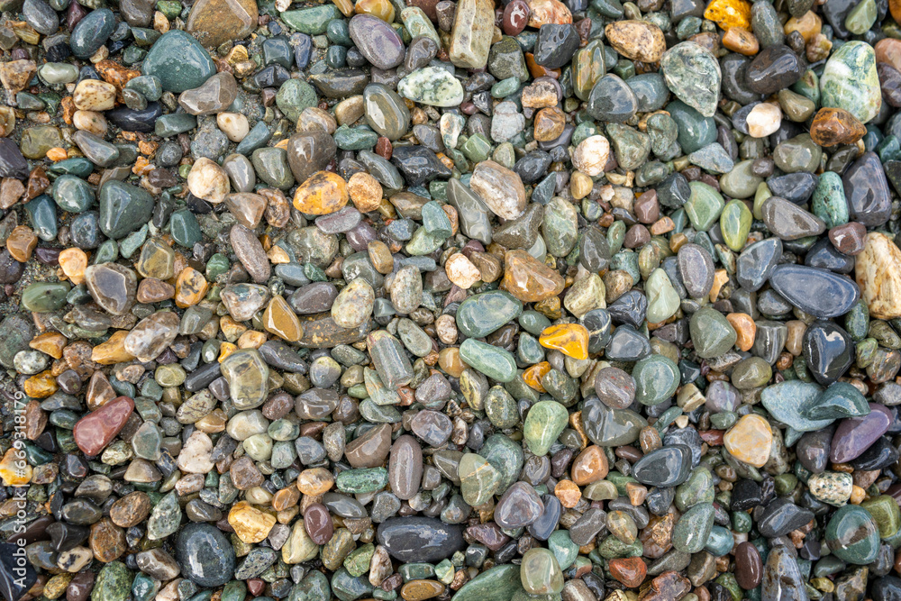 Abstract background of pebbles on the bank of the Katun River in Altai Abstract background of pebbles on the bank of the Katun River in Altai