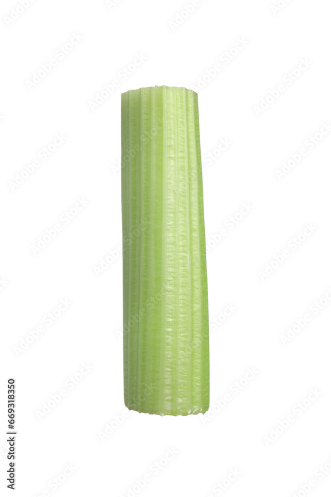 One slice of fresh celery stalk isolated on white One slice of fresh celery stalk isolated on white