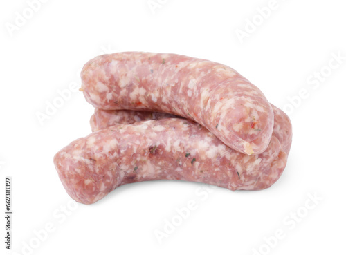 Fresh raw homemade sausages isolated on white