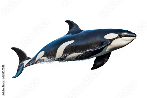 killer whale orcinus orca isolated on a transparent background  killer whale jumping out of the water over the blue sea surface close up. Generative AI