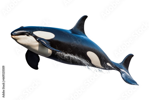 killer whale orcinus orca isolated on a transparent background, killer whale jumping out of the water over the blue sea surface close up. Generative AI