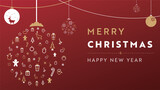 クリスマスをモチーフにしたアイコンで作られたオーナメントのクリスマス背景テンプレート（赤）　Christmas background template decorated with ornaments made with Christmas motif icons (red)