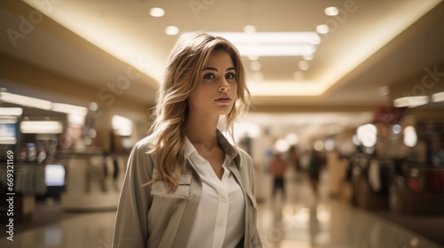 Portrait of a woman walking in a department store, woman and shopping photo