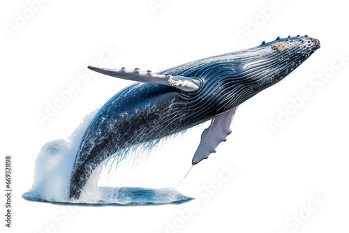 whale isolated on a transparent background, humpback whale jumping out of the water isolated. Generative AI