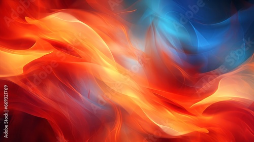 An abstract painting of red, orange, and blue colors