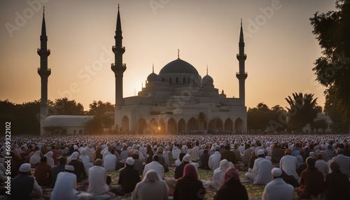 The Mesmerizing Sight of a Beautifully Lit Mosque at Dawn
