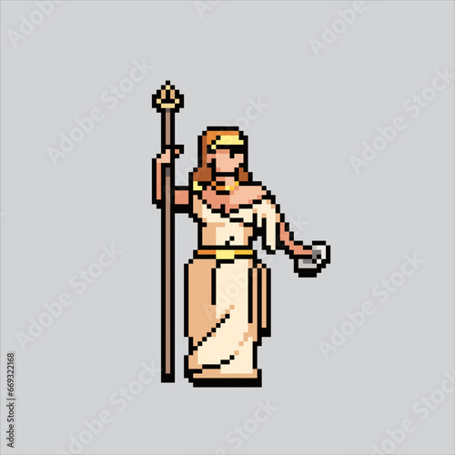 Pixel art illustration Hera. Pixelated Greek Hera. Greek Mythology Hera pixelated for the pixel art game and icon for website and video game. old school retro.