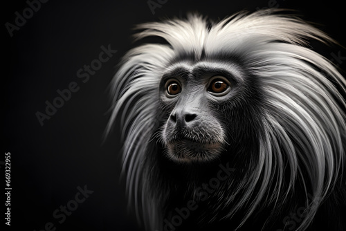 Lion tamarin in black and white photo