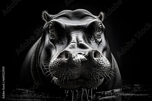 Hippopotamus in black and white photo