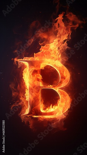The letter b in fire on a black background