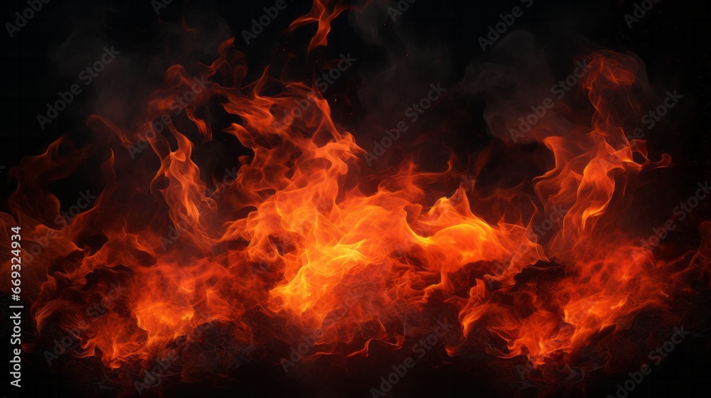 A bunch of fire flames on a black background