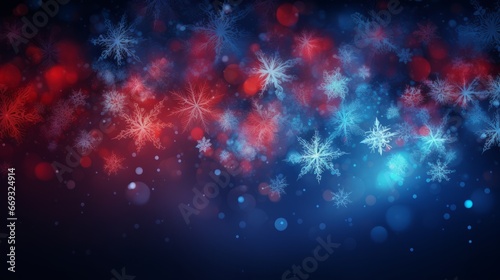 A blue and red background with snowflakes