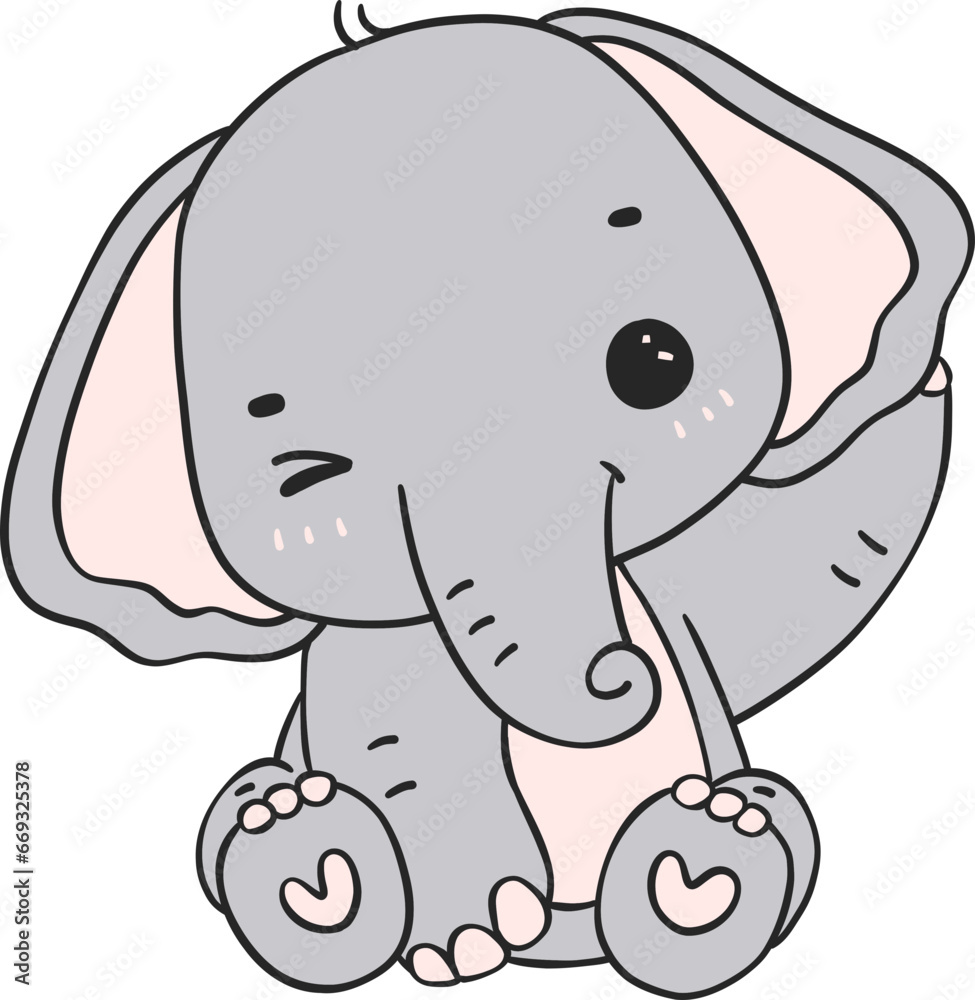 Fototapeta premium Baby Elephant Sitting cartoon doodle