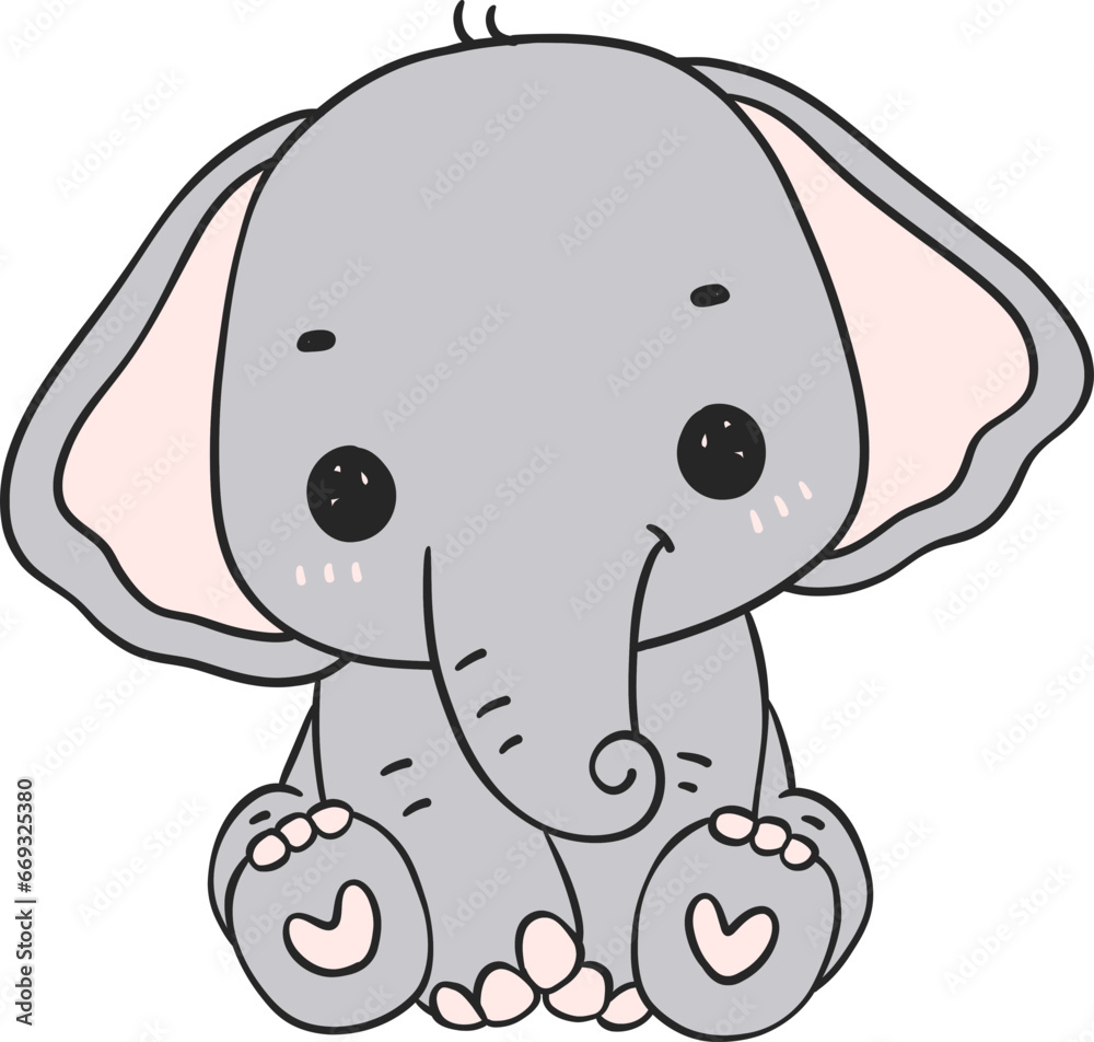 Fototapeta premium Baby Elephant Sitting cartoon doodle