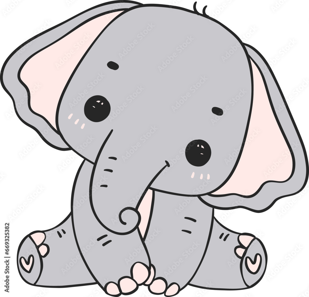 Naklejka premium Baby Elephant Sitting cartoon doodle