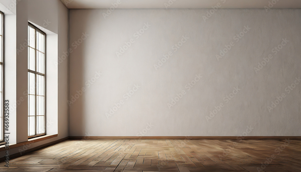 Empty wall mockup. Empty room with a white wall and wood floor. 3D illustration. Empty wall mockup. Empty room with a white wall and wood floor. 3D illustration.