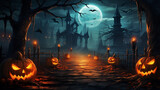 Lantern illuminating pumpkin in dark night