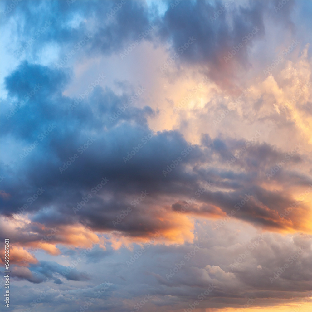 Panoramic background of evening sky with dramatic stormy clouds