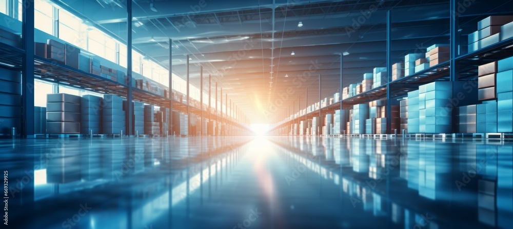 Warehouse hallway. Generative AI technology.
Warehouse hallway. Generative AI technology.