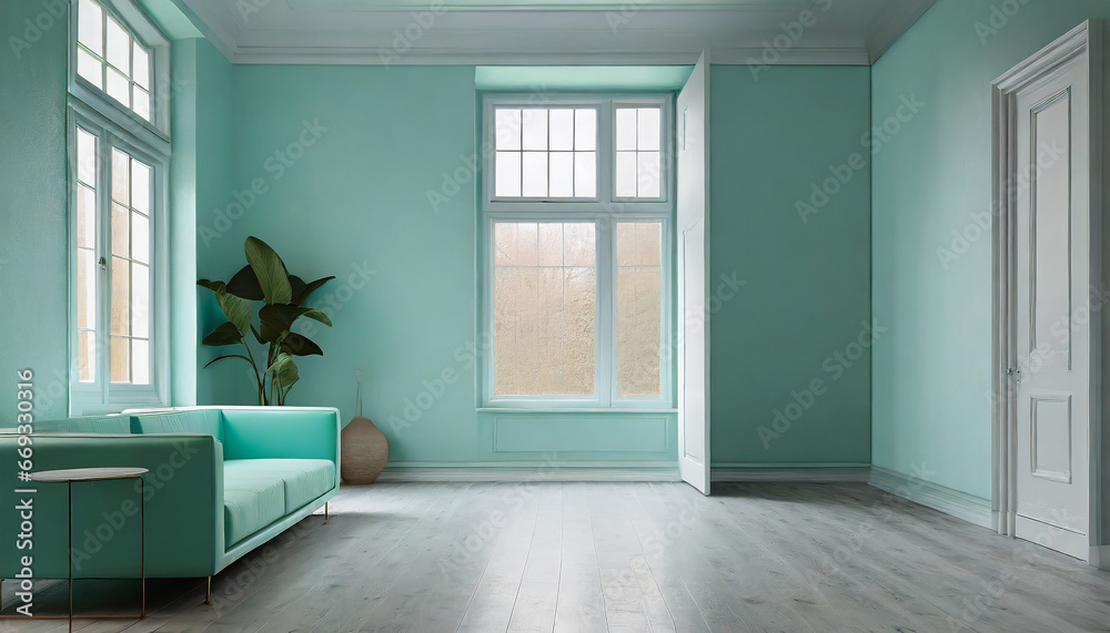 Fototapeta premium empty new mint room scandinavian style apartment.