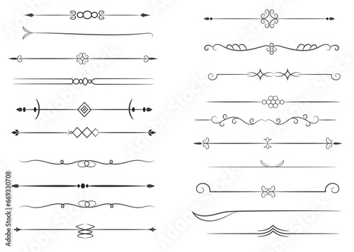 Page Divider And Design Elements. Set of Various Simple Black Divider Design, Assorted Divider Collection Template Vector. Collection of floral dividers elements mega decoration for Calligraphy.