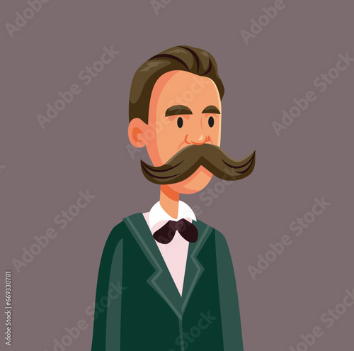 Portrait of Friedrich Nietzsche Vector Cartoon Illustration. Caricature portrait of a famous German author 

