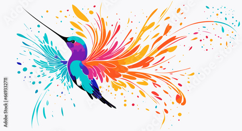 Fantasy world. Vector illustration of paradise hummingbird bird isolated on a white background. Abstract watercolor drawing.