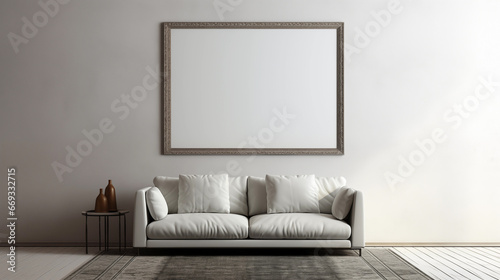 Mock-up picture frame on the sofa in a living room with white interior © 대연 김