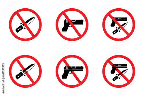 prohibited from carrying weapons, icon set. no weapons. weapons prohibited icon for various templates. stock vector photo