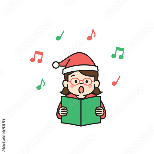 クリスマスソングを歌う子供のイラスト　女の子