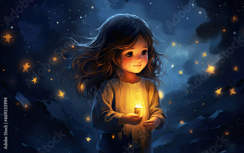 A cute little girl playing with stars