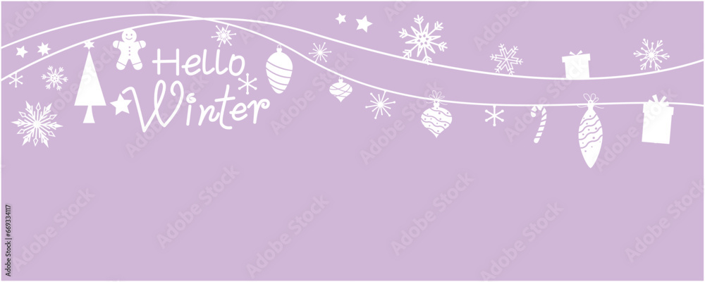 Winter holiday decorative illustration. Snowflakes and ornaments design winter holiday graphic design for Christmas and winter seasonal promotion, banner, graphic and background. Vector illustration.