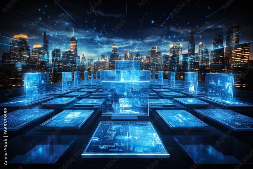 Fototapeta premium interface the distance computer digital technology background.