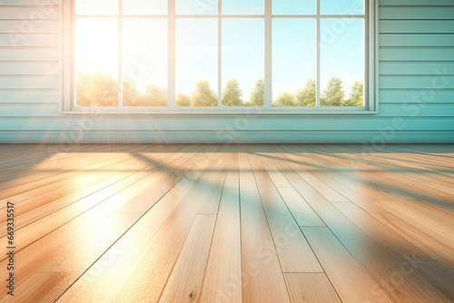 wooden floor near window with sunlight