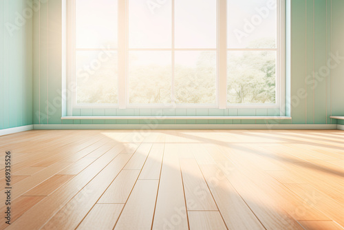 wooden floor near window with sunlight