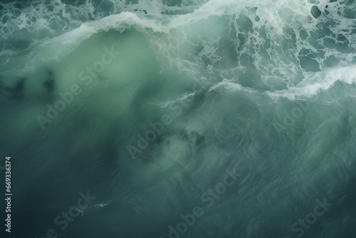 Spectacular aerial top view background photo of ocean sea water white wave splashing in the deep sea. Drone photo backdrop of sea wave in bird eye waves. green sea